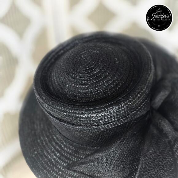 Betmar New York Vintage Black 100% Straw Rolled Brim Roses Hat Size 22.25 MED - Picture 3 of 9